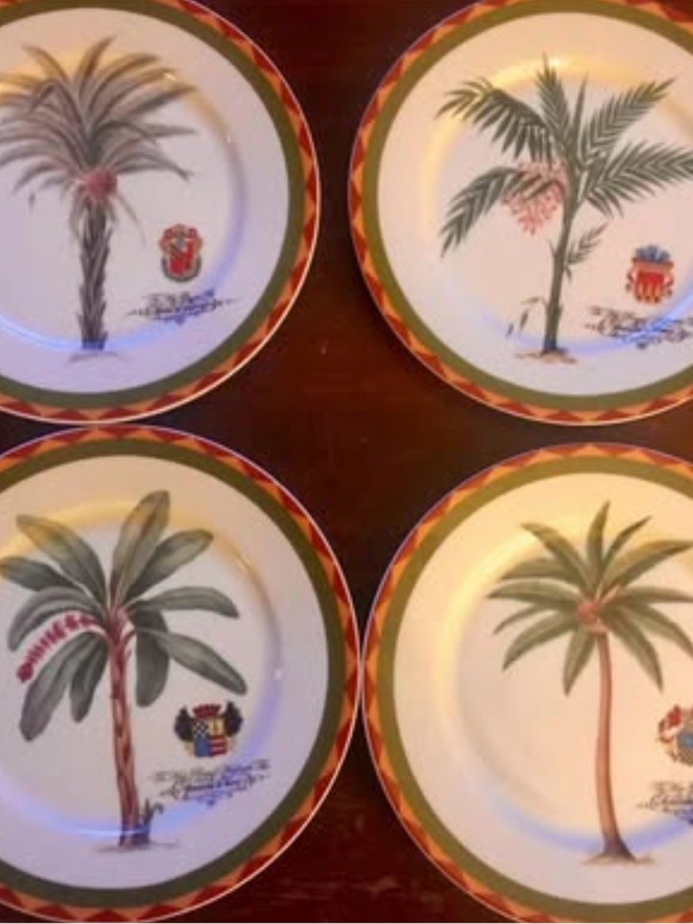 Collector Palm Tree Ceramic Plates - Set of 4, Green Accent